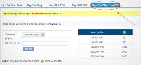 Nạp thẻ zing bằng card điện thoại Viettel rất đơn giản